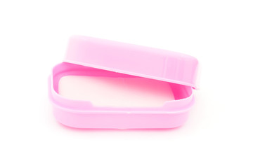 pink soap in soapbox  on white background