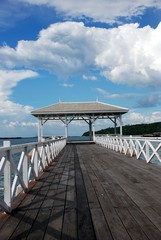 Fototapeta premium Waterfront pavilion of Seechang Island, Chonburi, Thailand