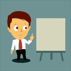 cartoon concept the business man present with white board