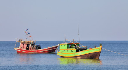 Traditional fishing boats in the Bay of Bengal, Myanmar 
