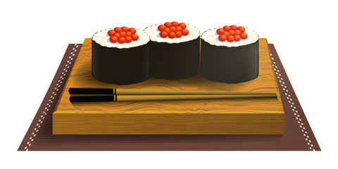 Wooden tray with sushi and chopsticks