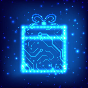 EPS10 circuit board christmas gift box background