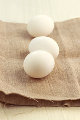 eggs on burlap background