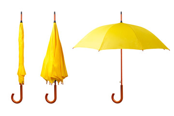 Set of yellow umbrellas isolated on white background - obrazy, fototapety, plakaty