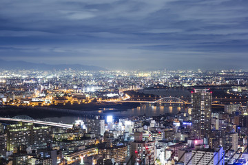 Fototapeta premium Osaka city twilight top view from Umeda sky