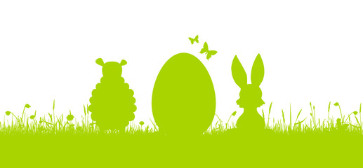 Osterkarte - Hase, Ei und Lamm © SimpLine