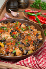chili with black beans, chicken and vegetables, vertical