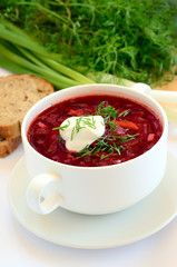 Red borscht with dill