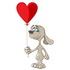 Dog - Doggy in love holding red balloon heart - valentine's day