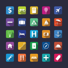 Flat travel icon set with shadow