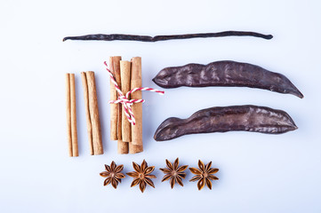 closeup of anise, cinnamon and vanilla pods
