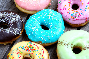 Donuts on a wooden background