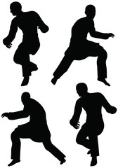 Karate martial art silhouettes of men in prowl poses