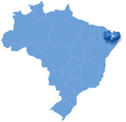 Map of Brazil where Paraiba is pulled out