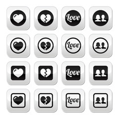 Love, heart, couple buttons for Valentine's day
