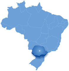 Fototapeta premium Map of Brazil where Parana is pulled out