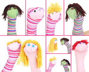 Collage of different funny sock puppets