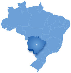 Fototapeta na wymiar Map of Brazil where Mato Grosso do Sul is pulled out