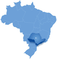 Naklejka premium Map of Brazil where Sao Paulo is pulled out