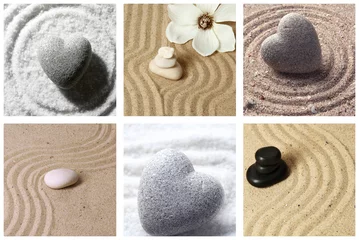 Printed roller blinds Stones in the sand Collage of zen garden with sand and stones
