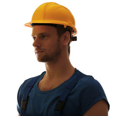 Silhouette of young foreman isolated on white