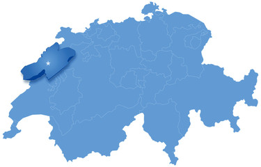 Map of Switzerland where Neuchâtel is pulled out