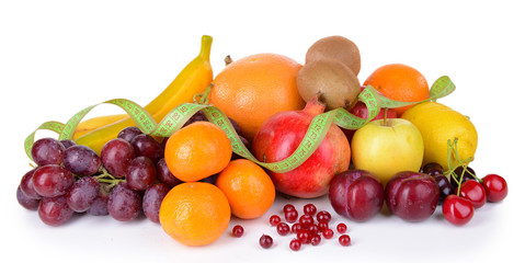 Assortment of exotic fruits isolated on white