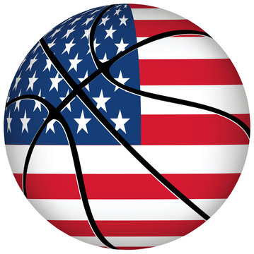 Basketball Ball With Usa Flag On White.