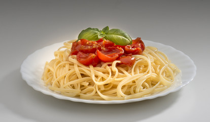 dish with spaghetti and tomato souce