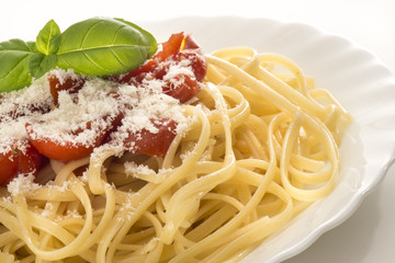 dish with spaghetti and tomato souce