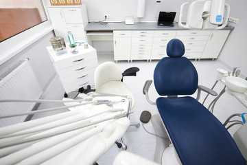 Dental instruments and tools in a dentists office 