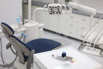 Dental instruments and tools in a dentists office 