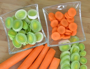 Frischer Porree und Möhren geschnitten