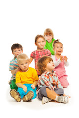 Fototapeta na wymiar Six kids isolate on white