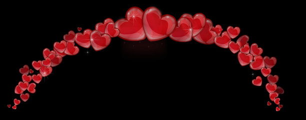 Frame of red hearts on a black background
