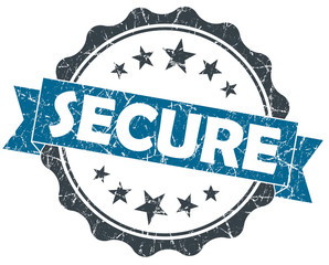 SECURE blue grungy vintage seal isolated on white