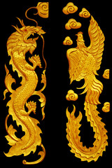 Ornament elements, vintage Golden Dragonl and swan designs