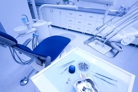 Dental instruments and tools in a dentists office 