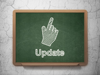 Web development concept: Mouse Cursor and Update on chalkboard