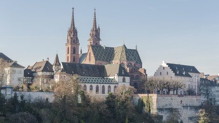 Fototapeta premium Basel, Altstadt, Münster, Münsterplatz, Pfalz, Winter, Schweiz