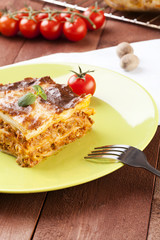 Portion of tasty lasagna on a plate