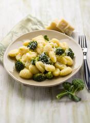 gnocchi with broccoli, selective focus