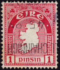 Postage stamp showing a map with the outlines of Ireland