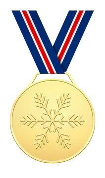 Golden medal with blue red white ribbon