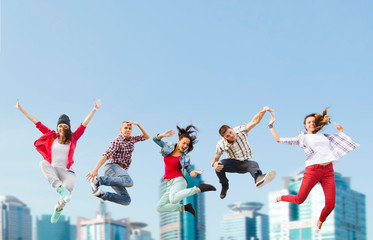 group of teenagers jumping