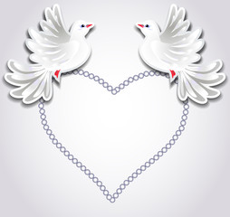 Obraz premium Two pigeons and heart