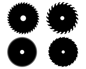 Black silhouettes of circular saw blades, vector