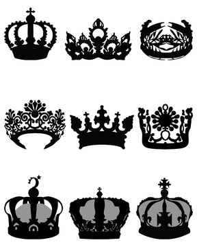 Black silhouettes of different crowns, vector illustration