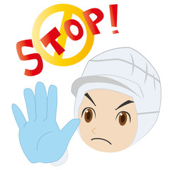 止める食品工場作業員