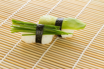 Avocado and cucumber sushi nigiri